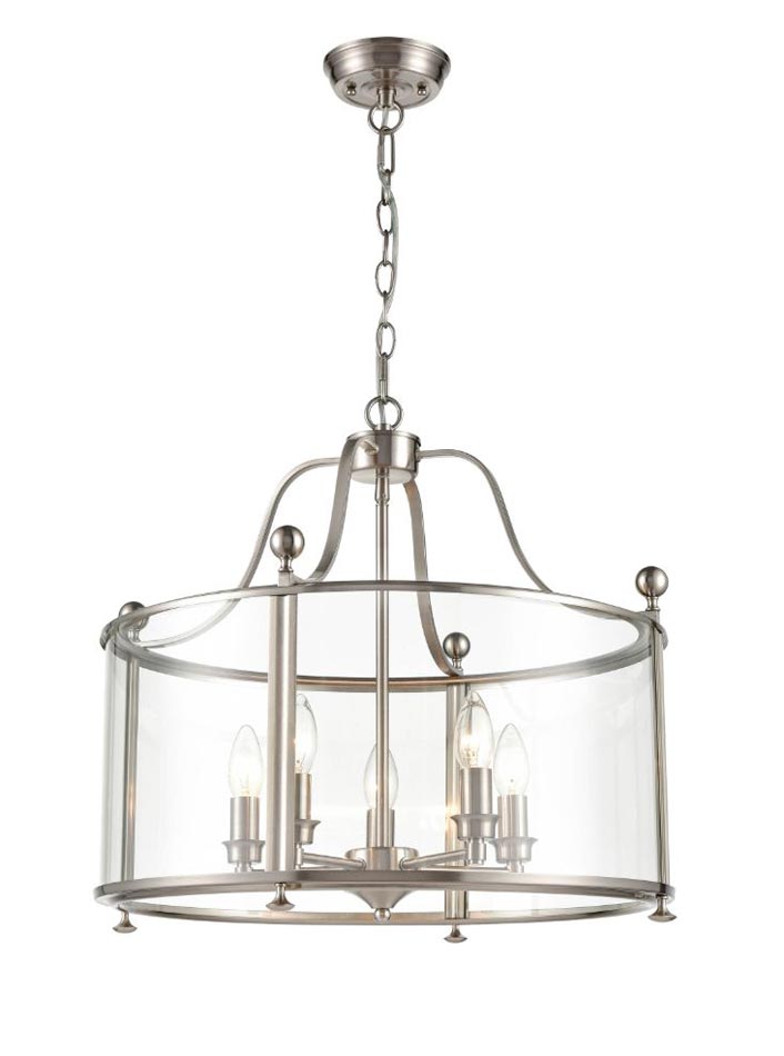 Quality Georgian 5 Light Large Hanging Lantern Satin Nickel Clear Glass