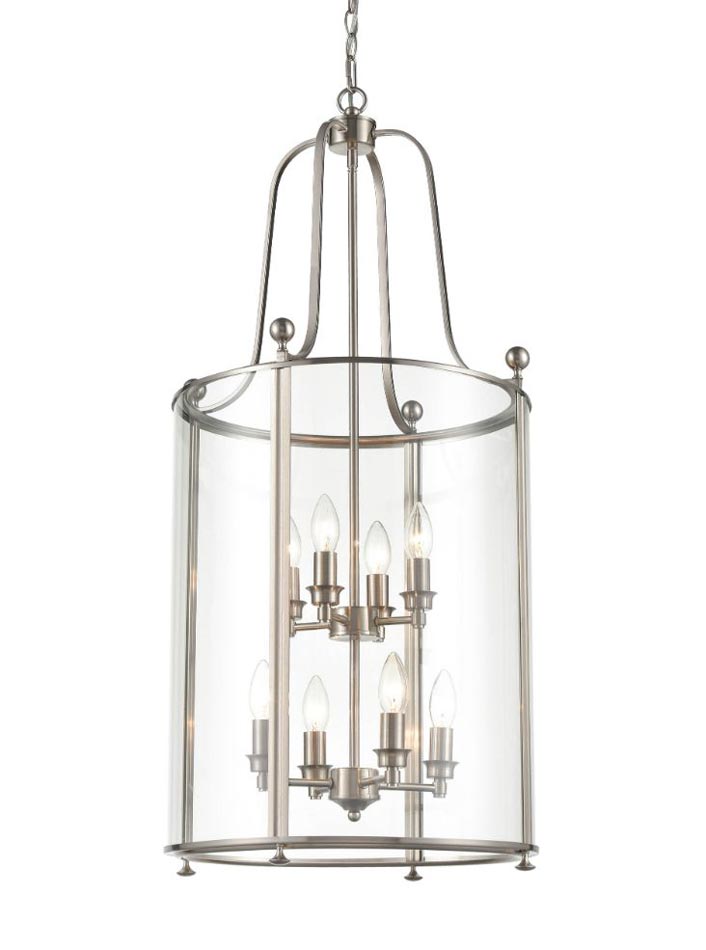 Quality Georgian 8 Light Large Hanging Lantern Satin Nickel Clear Glass