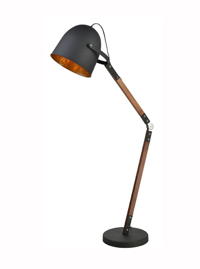 Industrial Style Adjustable 1 Light Angle Floor Lamp Matt Black & Wood