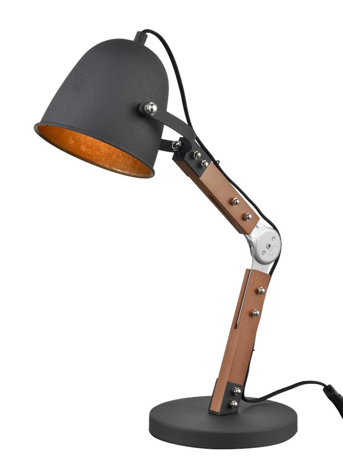 Industrial Style Adjustable 1 Light Angle Desk Lamp Matt Black & Wood