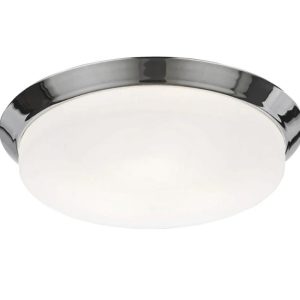 Large 3 Lamp Flush Bathroom Ceiling Light Chrome Matt Opal Glass IP44