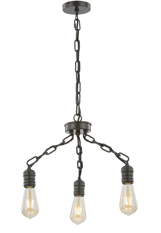 Industrial Style Chain Link 3 Light Dual Mount Chandelier Antique Finish