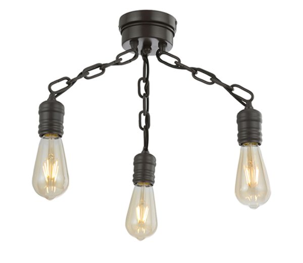 Industrial Style Chain Link 3 Light Dual Mount Chandelier Antique Finish