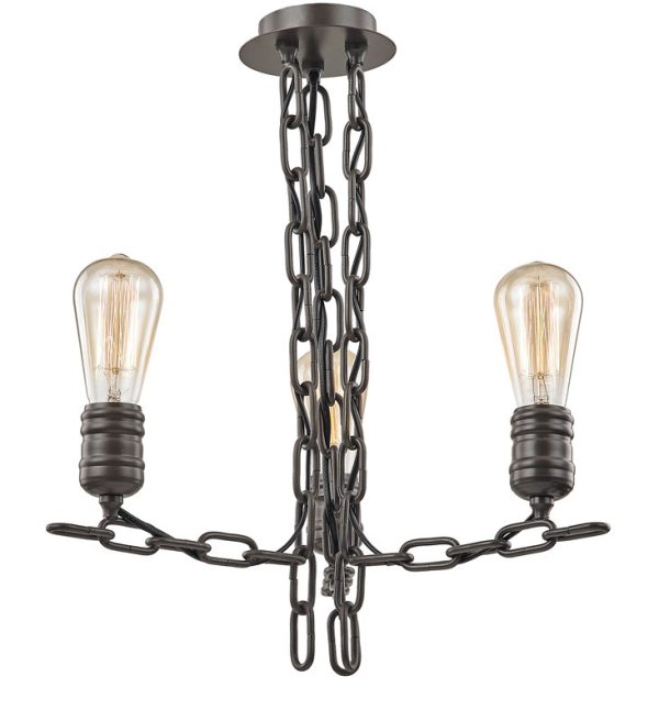 Franklite FL2364/3 Linky 3 light semi flush ceiling light antique finish ironwork