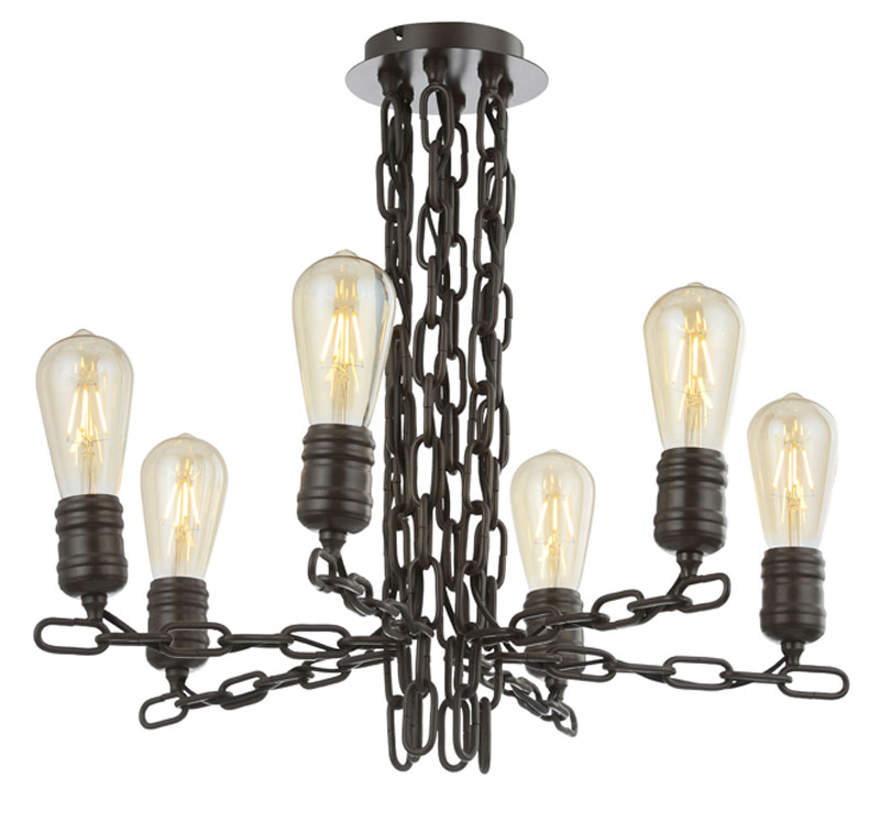 Industrial Style Chain Link 6 Lamp Semi Flush Ceiling Light Antique Finish
