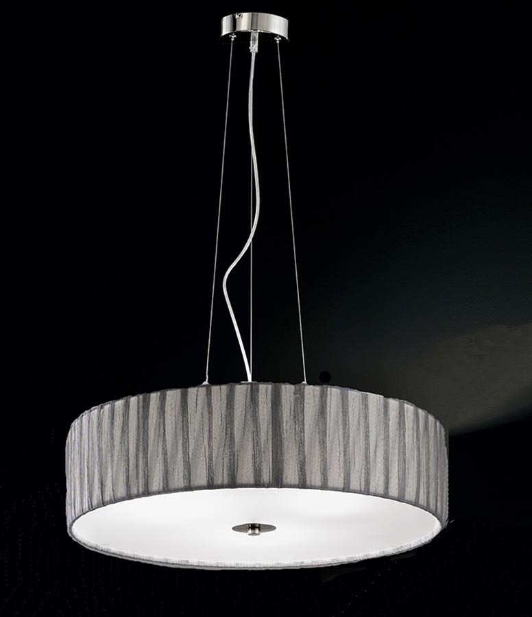 Modern 4 Light Ceiling Pendant Satin Nickel Translucent Silver Fabric