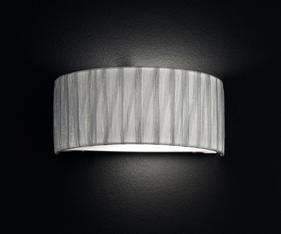 Modern 1 Light Single Half Round Wall Light Translucent Silver Fabric