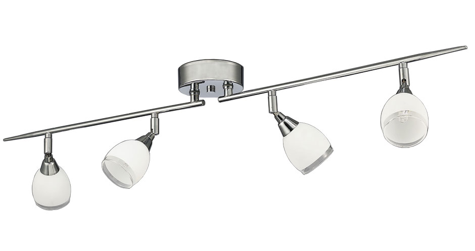 Quality 4 Light Ceiling Spot Light Bar Chrome Satin White Glass Shades