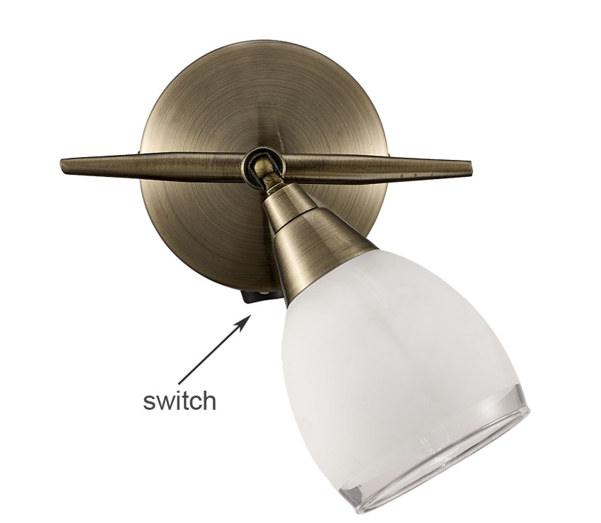 Quality Single Switched Wall Spot Light Bronze Satin White Glass Shade