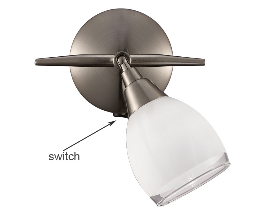 Quality Single Switched Wall Spot Light Satin Nickel White Glass Shade