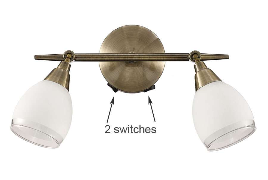 Quality 2 Light Switched Wall Spot Light Bronze Satin White Glass Shades