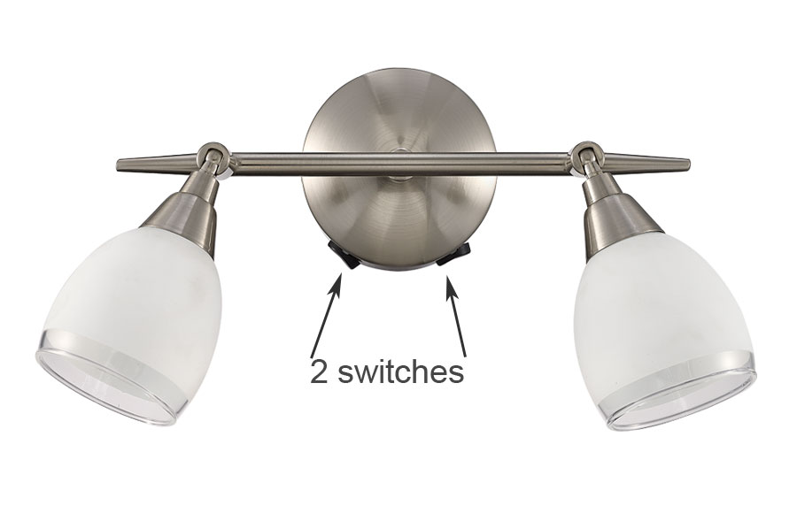 Quality 2 Light Switched Wall Spot Light Satin Nickel White Glass Shades