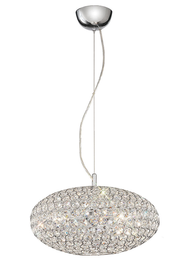 Polished Chrome & Crystal Glass 3 Lamp Small Pendant Ceiling Light