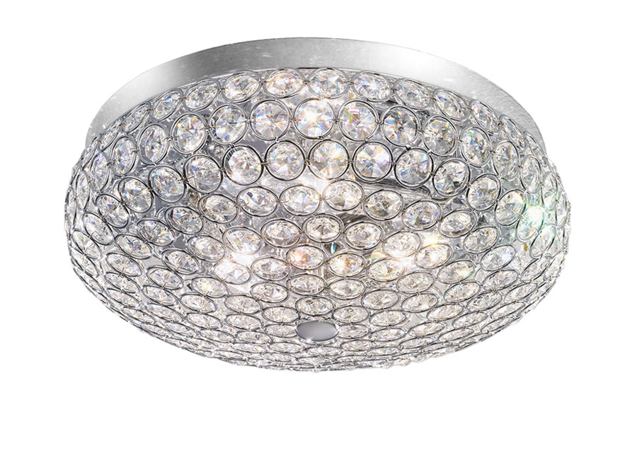 Polished Chrome & Crystal Glass 3 Light Flush Mount Ceiling Lamp