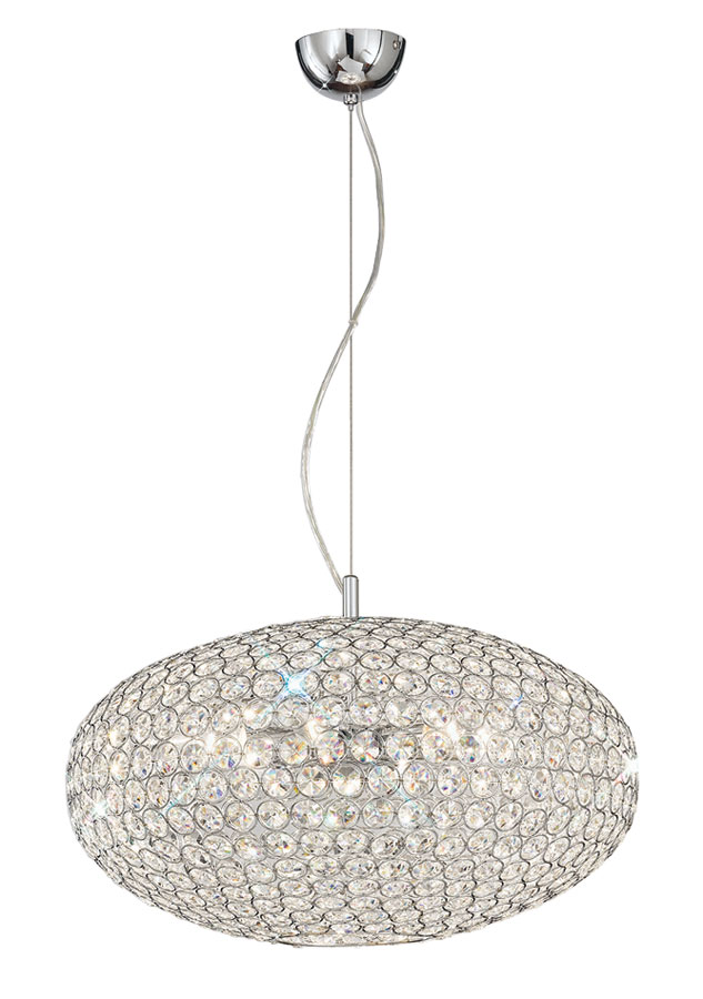 Polished Chrome & Crystal Glass 6 Lamp Medium Pendant Ceiling Light