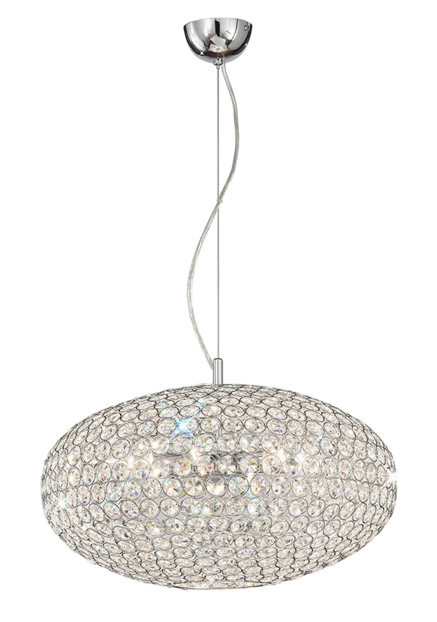 Polished Chrome & Crystal Glass 6 Lamp Medium Pendant Ceiling Light
