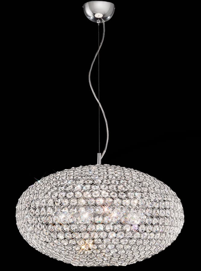 Polished Chrome & Crystal Glass 8 Lamp Large Pendant Ceiling Light