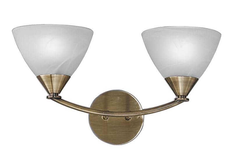 Classic Compact 2 Lamp Twin Wall Light Bronze Finish Glass Shades