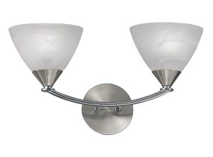 Franklite PE9672/786 Meridian 2 light wall light in brushed nickel with alabaster glass shades