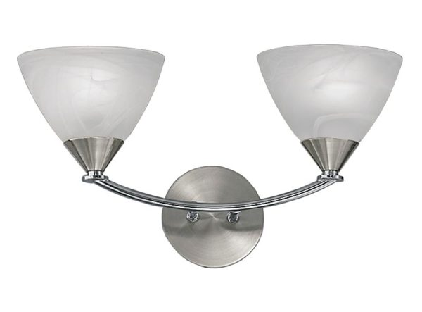 Franklite PE9672/786 Meridian 2 light wall light in brushed nickel with alabaster glass shades