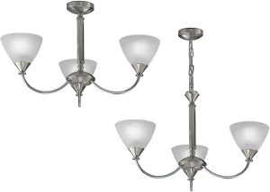 Franklite PE9673/786 Meridian 3 arm dual mount ceiling light in brushed nickel with alabaster glass shades main image
