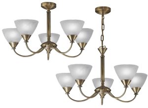 Franklite PE9665/786 Meridian 5 arm dual mount ceiling light in brushed bronze with alabaster glass shades main image