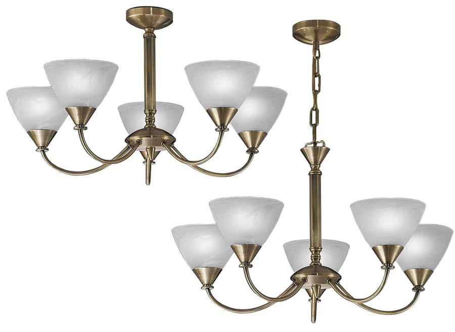 Classic Compact 5 Arm Dual Mount Chandelier Bronze Glass Shades