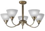 Classic Compact 5 Arm Dual Mount Chandelier Bronze Glass Shades