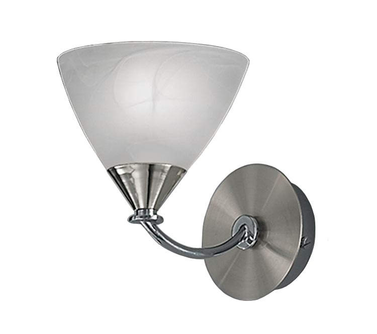 Classic Compact Single Lamp Wall Light Satin Nickel Glass Shade