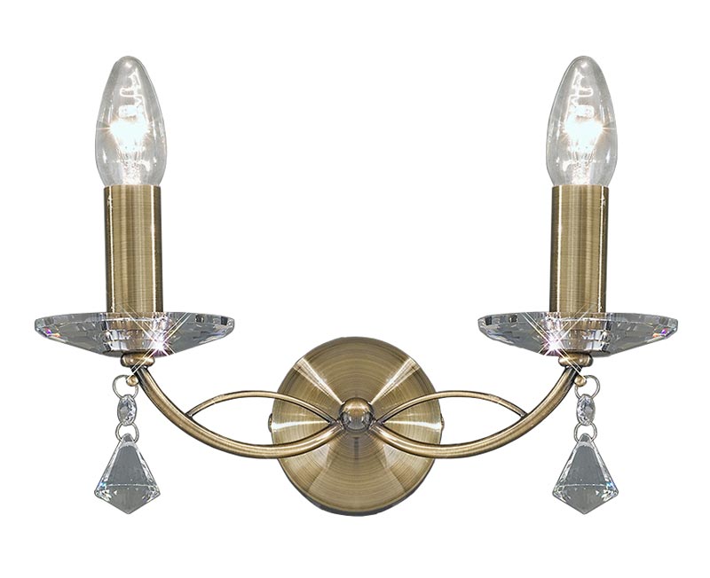 Modern 2 lamp Double Wall Light Bronze Finish Crystal Sconces Drops