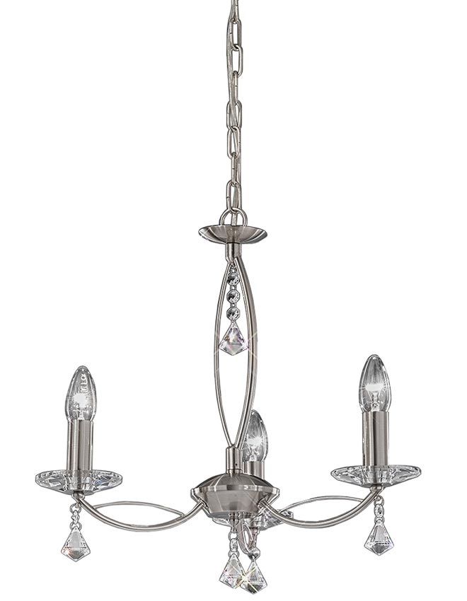 Stylish 3 Arm Dual Mount Chandelier Satin Nickel Crystal Sconces Drops