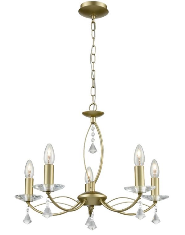 Franklite FL2385/5 Monaco 5 light dual mount chandelier in matt gold finish