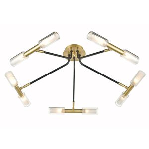 Modern 10 Lamp Flush Low Ceiling Light Bronze / Black Acid Glass Shades