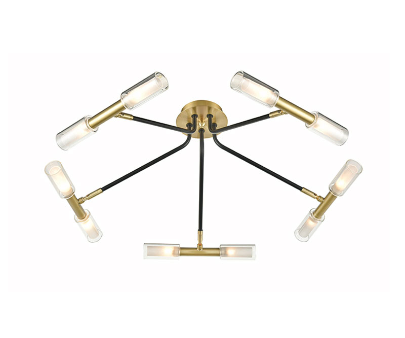 Modern 10 Lamp Flush Low Ceiling Light Bronze / Black Acid Glass Shades