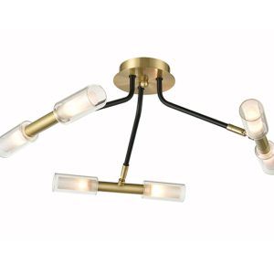 Modern 6 Lamp Flush Low Ceiling Light Bronze / Black Acid Glass Shades