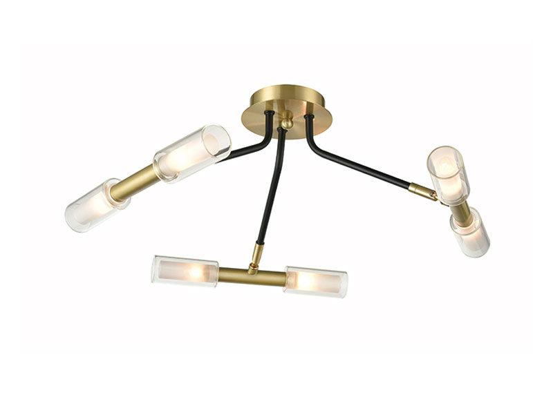 Modern 6 Lamp Flush Low Ceiling Light Bronze / Black Acid Glass Shades