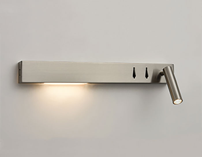 Over Bed Left Hand LED Light / Reading Light USB Port Satin Nickel