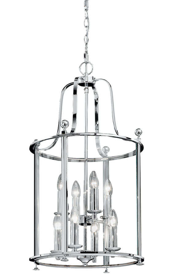 Georgian Style Large 8 Light Hanging Chain Lantern Polished Chrome