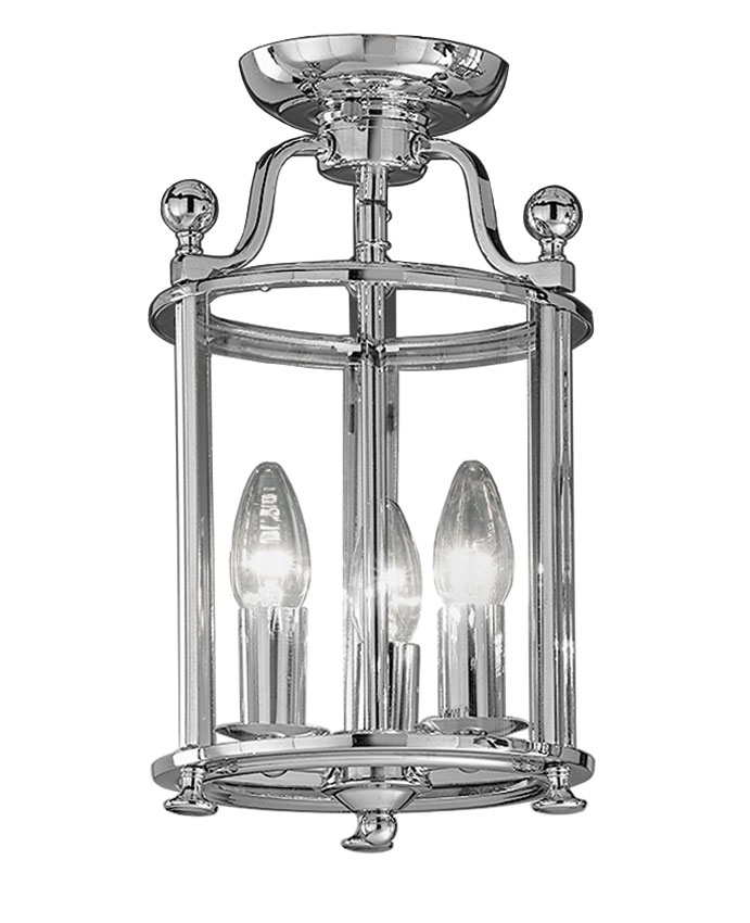 Georgian Style Quality 3 Light Flush Ceiling Lantern Polished Chrome