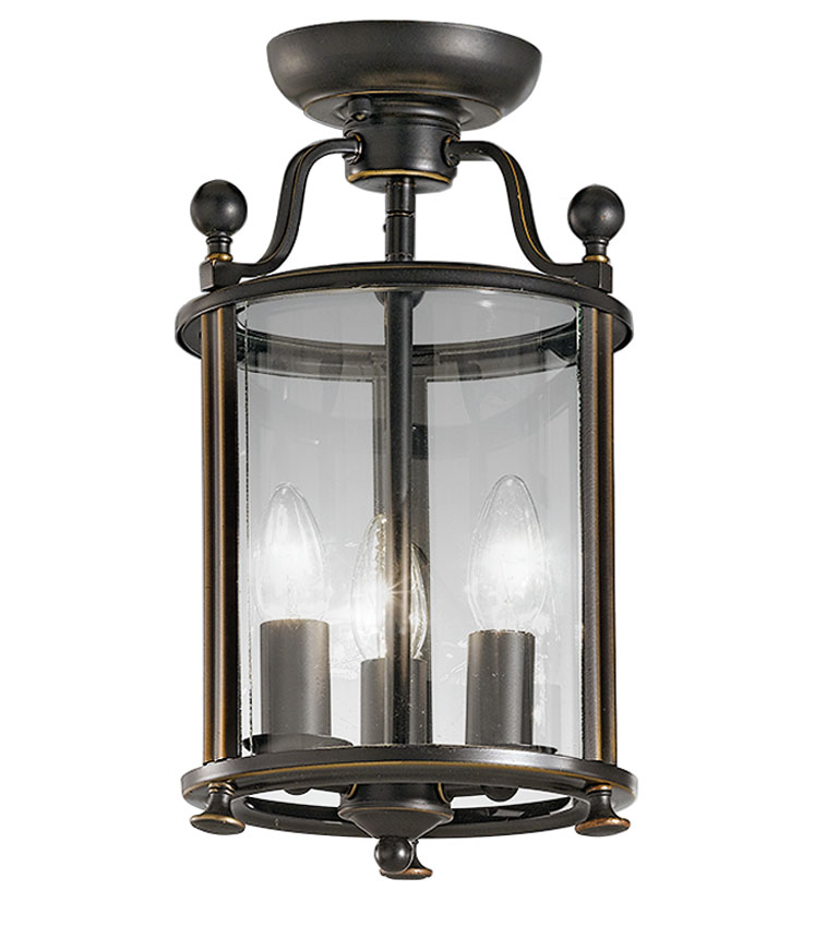 Georgian Style Quality 3 Light Flush Ceiling Lantern Antique Bronze - Antique Style Flush Ceiling Lights