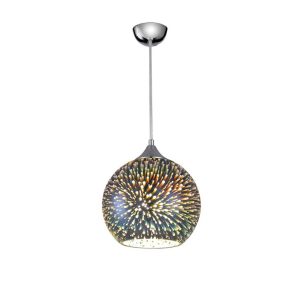 Small 70s Retro Style 1 Light 3D Ceiling Pendant Silver Glass Chrome