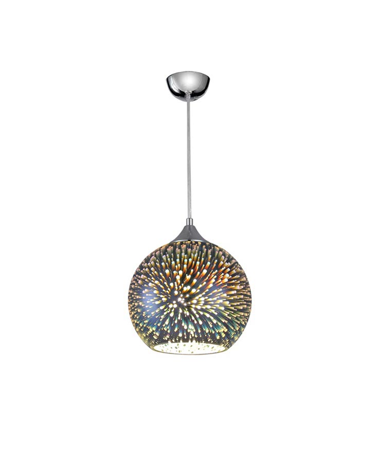 Small 70s Retro Style 1 Light 3D Ceiling Pendant Silver Glass Chrome