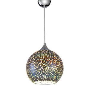Medium 70s Retro Style 1 Light 3D Ceiling Pendant Silver Glass Chrome