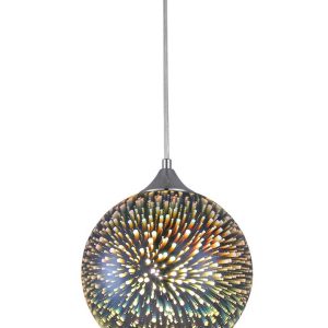 Large 70s Retro Style 1 Light 3D Ceiling Pendant Silver Glass Chrome