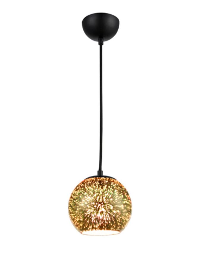 Small 70s Retro Style 1 Light 3D Ceiling Pendant Gold Glass Matt Black