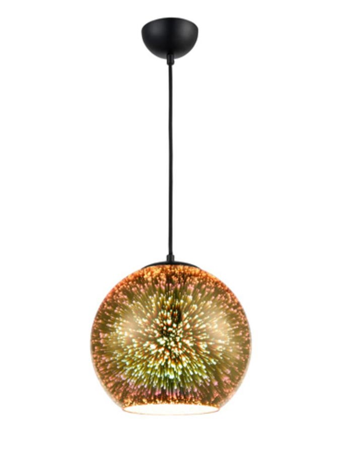 Large 70s Retro Style 1 Light 3D Ceiling Pendant Gold Glass Matt Black