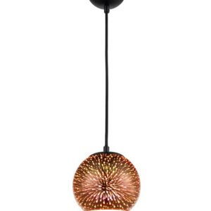 Small 70s Retro Style 1 Light 3D Ceiling Pendant Copper Glass Matt Black