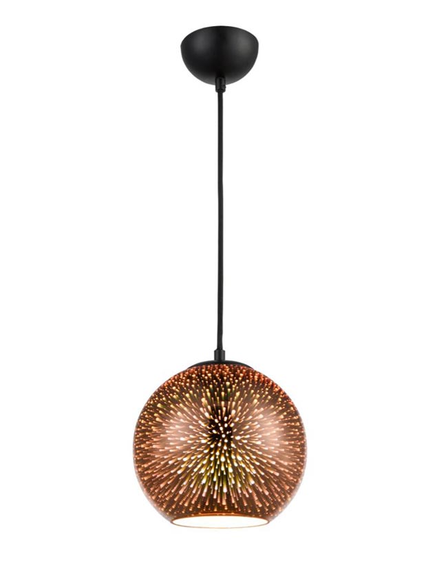 Medium 70s Retro Style 1 Light 3D Ceiling Pendant Copper Glass Black