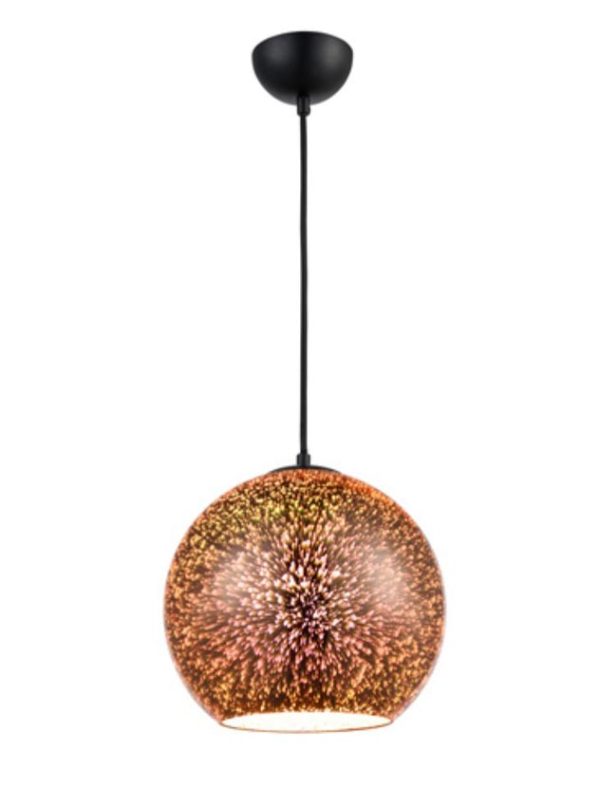 Large 70s Retro Style 1 Light 3D Ceiling Pendant Copper Glass Matt Black