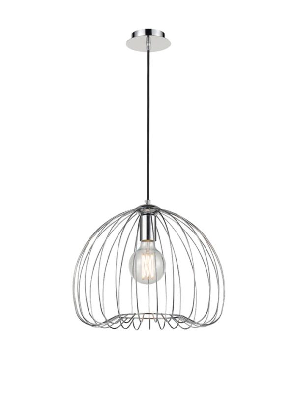 Medium Classic 1 Lamp Birdcage Pendant Ceiling Light Polished Chrome